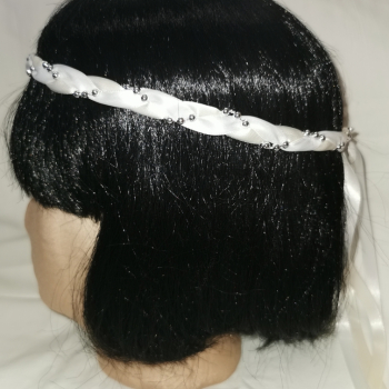 Preview: Jungfernband  zweifarbig – weiß/elfenbein - silber