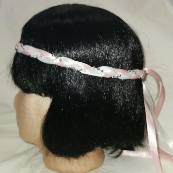 Preview: Jungfernband  zweifarbig – weiß/rosa - silber