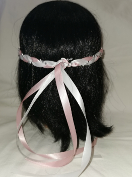 Preview: Jungfernband  zweifarbig – weiß/rosa - silber