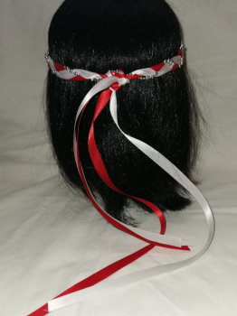 Preview: Jungfernband  zweifarbig – weiß/rot - silber