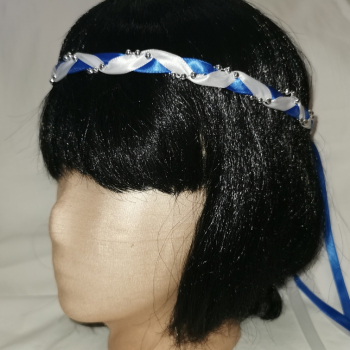 Jungfernband  zweifarbig – weiß/königsblau - silber