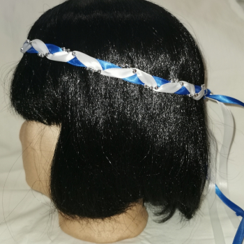 Preview: Jungfernband  zweifarbig – weiß/königsblau - silber