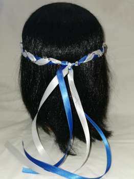 Preview: Jungfernband  zweifarbig – weiß/königsblau - silber