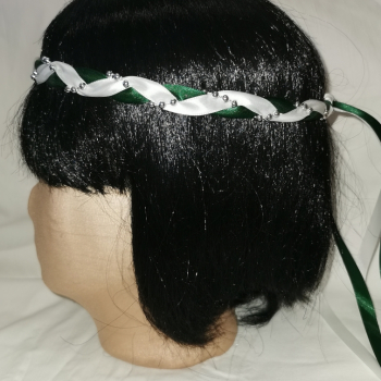 Preview: Jungfernband  zweifarbig – weiß/grün - silber