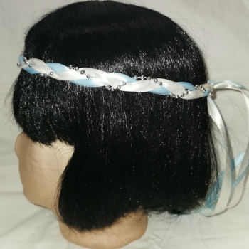 Preview: Jungfernband  zweifarbig – elfenbein/hellblau - silber