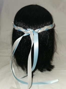 Preview: Jungfernband  zweifarbig – elfenbein/hellblau - silber