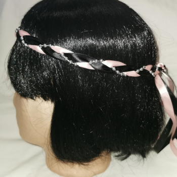 Preview: Jungfernband  zweifarbig – schwarz/rosa - silber