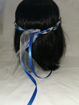 Preview: Jungfernband  – organza/königsblau – gold