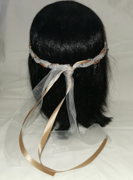 Preview: Jungfernband – organza/mokka – silber