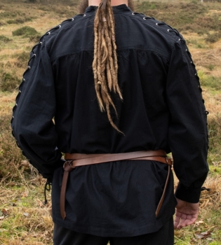 Preview: Mittelalter Hemd Corvin mit Schnürung -  schwarz