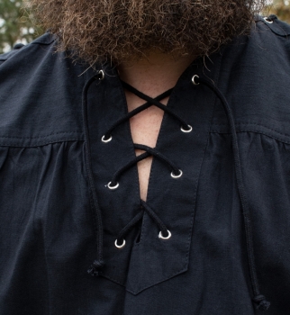 Preview: Mittelalter Hemd Corvin mit Schnürung -  schwarz