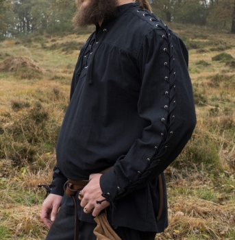 Preview: Mittelalter Hemd Corvin mit Schnürung -  schwarz