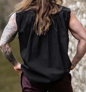 Preview: Ärmelloses Stehkragen-Schnürhemd "Louis" - schwarz