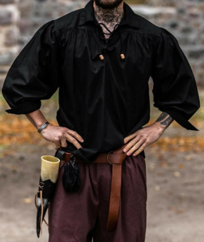 Piraten-Schnürhemd "Artur" mit Kragen  - schwarz