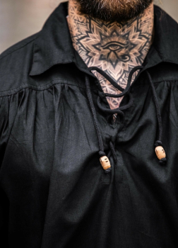 Preview: Piraten-Schnürhemd "Artur" mit Kragen  - schwarz