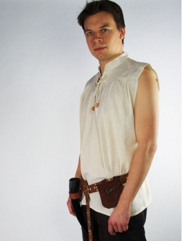 Preview: Ärmelloses Stehkragen-Schnürhemd "Louis"  - Natur