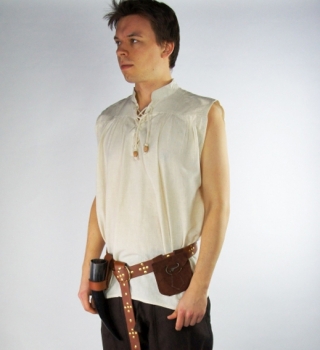 Preview: Ärmelloses Stehkragen-Schnürhemd "Louis"  - Natur