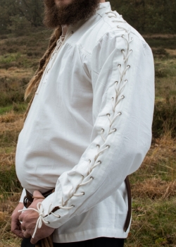 Preview: Mittelalter Hemd Corvin mit Schnürung - weiß