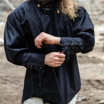 Piratenhemd "Claude" mit geschnürten Manschetten - schwarz