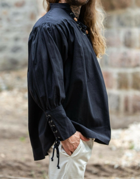 Preview: Piratenhemd "Claude" mit geschnürten Manschetten - schwarz