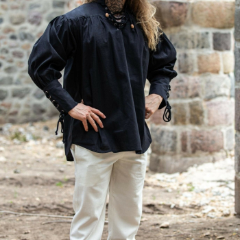 Preview: Piratenhemd "Claude" mit geschnürten Manschetten - schwarz