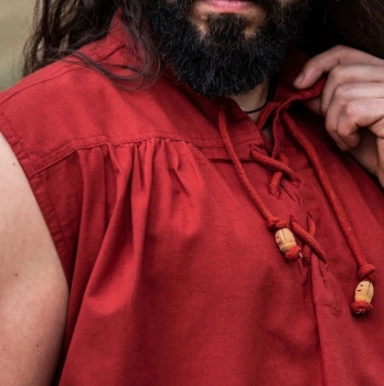 Preview: Ärmelloses Stehkragen-Schnürhemd "Louis" - rot