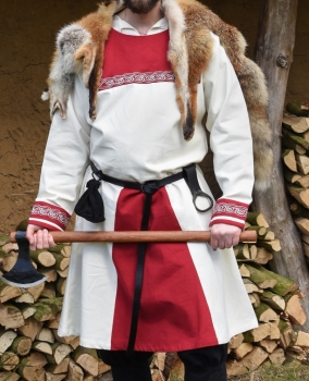 Preview: Wikinger Tunika Halvar mit Stickerei -  natur/rot