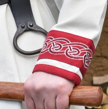 Preview: Wikinger Tunika Halvar mit Stickerei -  natur/rot