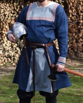 Preview: Wikinger Tunika Halvar mit Stickerei -  blau