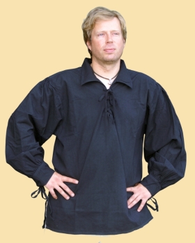 Spätmittelalterhemd aus Baumwolle  - Schwarz