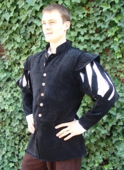 Preview: Landsknechtjacke mit geschlitzten Ärmeln "Brandolf" - schwarz