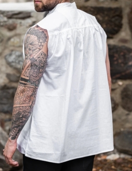 Preview: Ärmelloses Stehkragen-Schnürhemd "Louis" - weiß