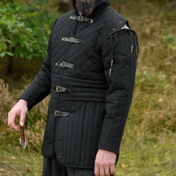 Preview: Langer Gambeson mit Schnallen und abnehmbaren Ärmeln -  schwarz