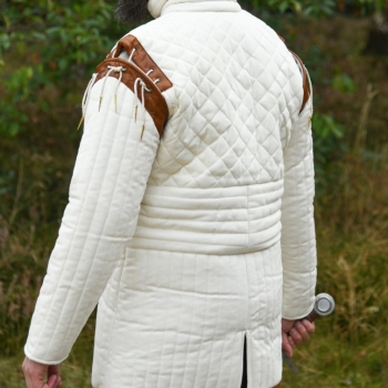Preview: Langer Gambeson mit abnehmbaren Ärmeln und Leder -  natur-braun