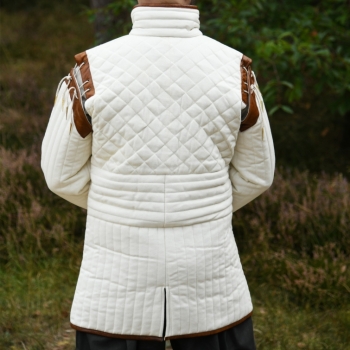 Preview: Langer Gambeson mit abnehmbaren Ärmeln und Leder -  natur-braun