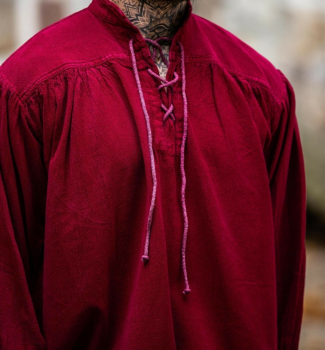 Typisches Mittelalter Stehkragen-Schnürhemd "Friedrich"  - weinrot