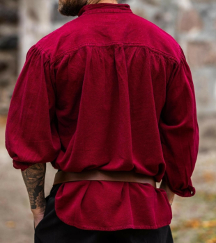 Preview: Typisches Mittelalter Stehkragen-Schnürhemd "Friedrich"  - weinrot