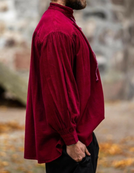 Preview: Typisches Mittelalter Stehkragen-Schnürhemd "Friedrich"  - weinrot