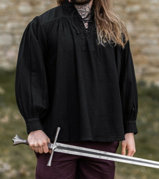 Typisches Mittelalter Stehkragen-Schnürhemd "Friedrich" - schwarz