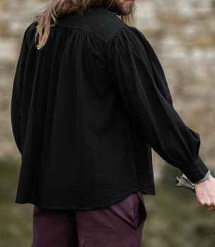 Preview: Typisches Mittelalter Stehkragen-Schnürhemd "Friedrich" - schwarz