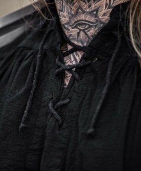 Preview: Typisches Mittelalter Stehkragen-Schnürhemd "Friedrich" - schwarz