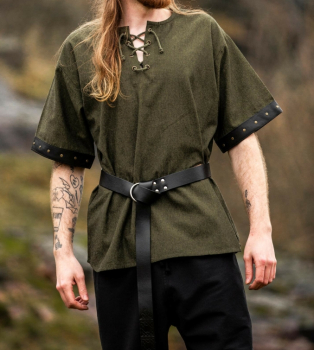 Herren Hemd "Hagen" mit Lederapplikationen - grün