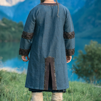 Preview: Wikinger Tunika "Leif" mit Lederapplikationen -  blau