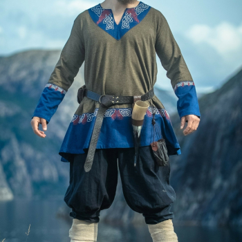 Wikinger Tunika Freydis  -  olive/blau