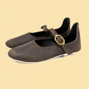 Preview: Mittelalter-Damenschuh "Cecilie" - Ledersohle - braun