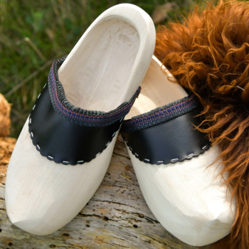 Preview: Westfälische Holzschuhe aus Pappel-Holz mit Lederkappe - paarweise gedrahtet