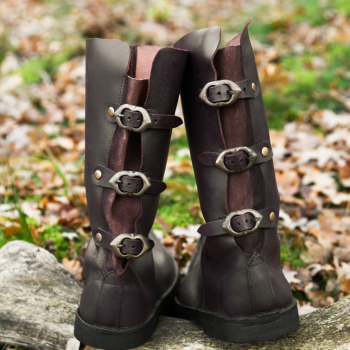 Preview: Schnabelstiefel mit drei Schnallen - dunkelbraun