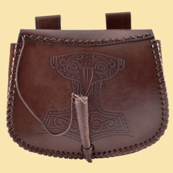 Preview: Gürteltasche mit Thorshammer-Prägung, Leder  -  braun