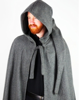 Preview: Wollumhang mit langer Kapuze "Hervir" - grau