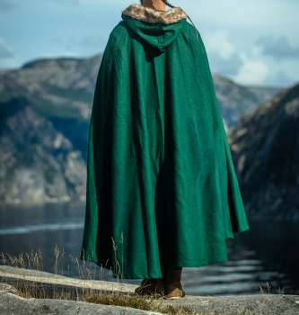 Preview: Wikinger Umhang "Fjell" mit Kunstfell  -  grün